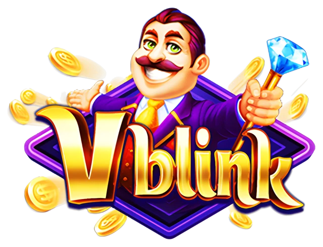 Dragon Fury (formerly VBlink) logo: a smiling mustached host in a purple suit holding a diamond-topped gold cane over gold Vblink lettering on a violet diamond plate with gold coins